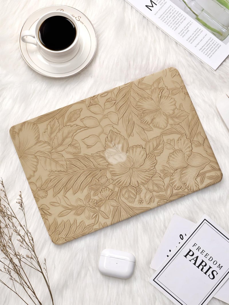 Seorsok Compatible for MacBook Pro 14 inch Case 2023-2021 M3 Pro/Max A2918 A2992 M2 A2779 M1 A2442 Touch ID Elegant Leaves Flowers Leather Hard Shell Case with Keyboard Cover Apricot Blooming Floral - Image 3